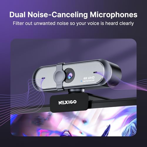 NexiGo N660P Pro 4K Webcam with Distortion-Free Lens, 1080p 60 fps Autofocus USB Streaming Camera, 3DNR, Noise-Canceling Mics & Privacy Cover, Web Cam for Gaming/Live Streaming/PC/Mac/Switch 2, Black - style: 4K Webcam AutoFocus