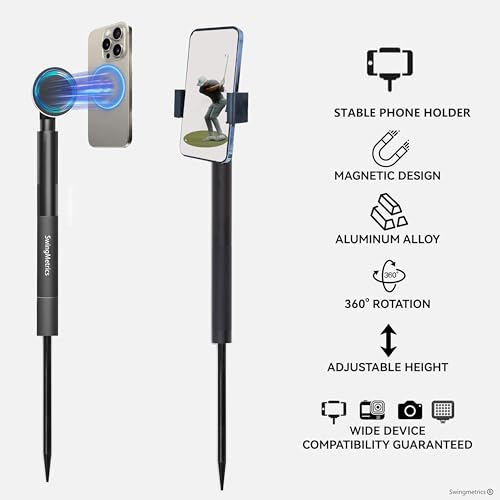 Golf Monopod Selfie Stick with Metal Ground Spike | Magnetic Phone Holder 52" Adjustable, Golf Training Aid Compatible w/Magsafe iPhone, Golf Swing Trainer (Magnet+Clamp+Ball Head) - color: Magnet+Clamp+Ball Head