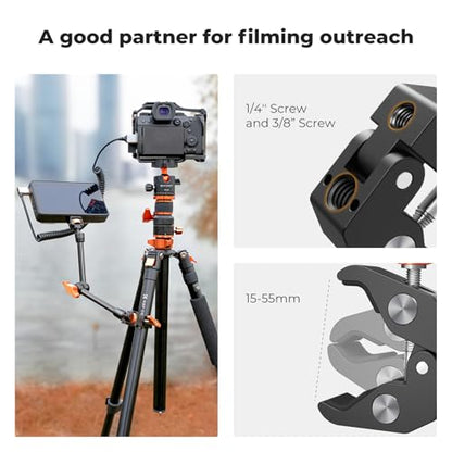 K&F CONCEPT 11" Magic Arm Clamp with Super Clamp ARRI 1/4" & 3/8" Thread Screw, 360° Ball Heads Arm with Clamp Mount for Monitor, LED Light, Webcam, Action Camera - size: 11 Inch with Clamp