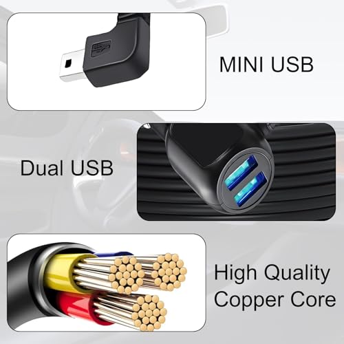 MAYWILLA Car Dash Cam Charger Cable,Mini USB Dash Cam Power Cord with Dual USB Port Vehicle Charging Cable for 12V-24V Various Models of Car DVR, GPS Navigator, Early Warning (11.5FT)