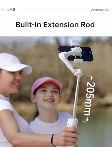 hohem iSteady V3 Gimbal Stabilizer for iPhone, Magnetic AI Tracker,Detached Remote,Built-in Tripod Extension Rod, 3-Axis Phone Gimbal Stabilizer for Smartphone Video Recording Vlog Live tiktok,Black