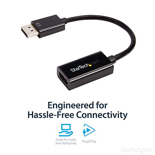 StarTech Active DisplayPort to HDMI Adapter, 4K 30Hz, 7.1 Audio (DP2HD4KS) | DP 1.2 to HDMI, 3840 x 2160, 1920 x 1200, HDCP, DPCP, Non-latching DP, 7.1ch audio, Non-latching connector, Dongle - size: 4K30Hz, style: 4K HDMI