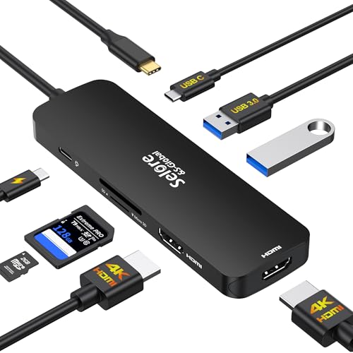 USB C Docking Station Dual HDMI Monitor, USB C to Dual HDMI Adapter with 2HDMI Ports, PD Charging, SD/TF, USB A&C 3.0 Ports, Laptop Docking Station for Dell XPS/HP/Lenovo/Surface/Yoga etc(Black) - color: Black, size: 8-in-1