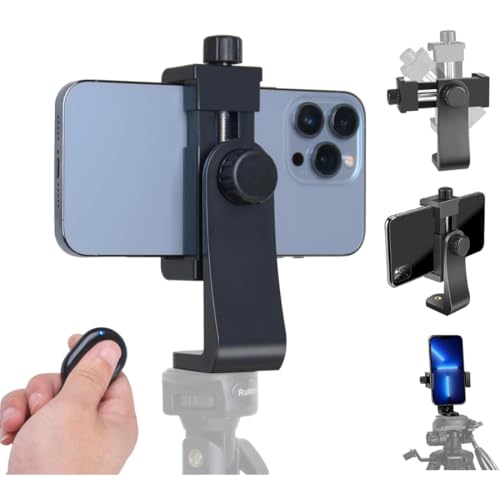 Acuvar Universal Phone Tripod Mount Adapter with Ｗireless Camera Remote, Cell Phone Holder with Adjustable Clamp for Selfie Stick Monopod Compatible with iPhone, Samsung - style: 3) Rotating Phone Mount + Remote