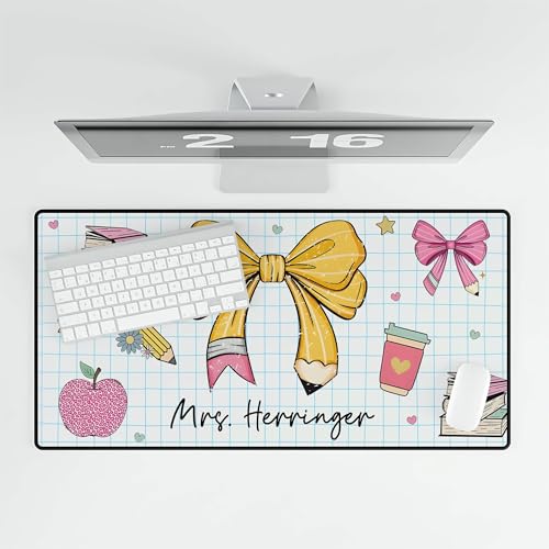 Customized Teacher Pencil Bow Deskmat, CustomTeacher Desk Mat with Apple, Gift for Teacher, Classroom Decor, Desk Accessories for Teacher Appreciation Mouse Pads, Back to School Gift - style: Style 2