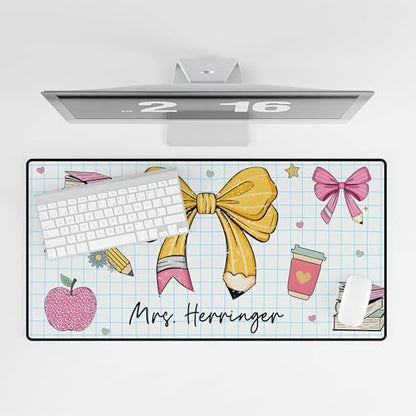 Customized Teacher Pencil Bow Deskmat, CustomTeacher Desk Mat with Apple, Gift for Teacher, Classroom Decor, Desk Accessories for Teacher Appreciation Mouse Pads, Back to School Gift - style: Style 2