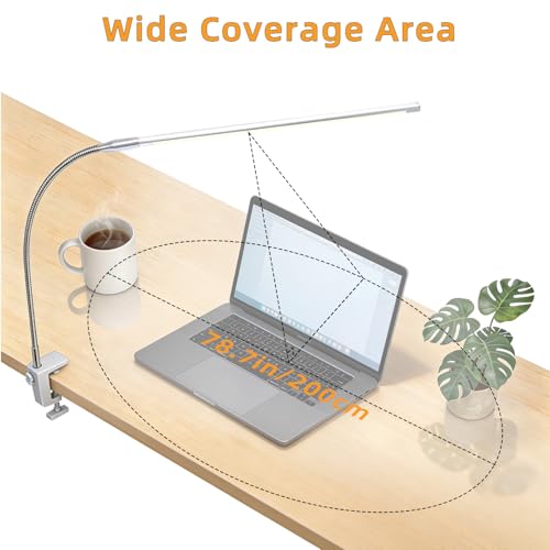 Space Aluminum LED Desk Lamp with Clamp Reading Study Desk Light | Clip on Light for 3 Modes 10 Brightness Flexible Gooseneck with USB Adapter Table Lamp for Home Office Computer Nail Work