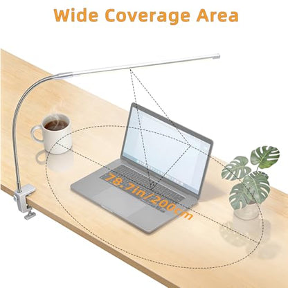 Space Aluminum LED Desk Lamp with Clamp Reading Study Desk Light | Clip on Light for 3 Modes 10 Brightness Flexible Gooseneck with USB Adapter Table Lamp for Home Office Computer Nail Work