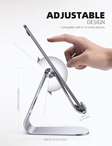 Lamicall S1 Tablet Stand, Adjustable Tablet Holder - Desktop Stand Dock Holder for 4-13" Tablet, iPad Pro 11, 9.7, 10.5, 12.9 Air Mini, Kindle, Tab, Switch, Viral Podcast Video Office Desk Accessories - color: 1-Silver