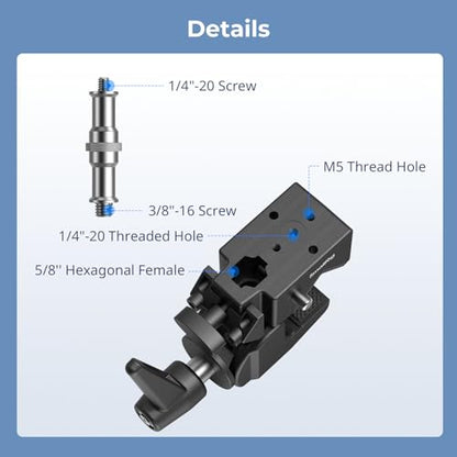 SMALLRIG Super Clamp Kit, Heavy Duty Max Load 33lb /15kg, with a 1/4"-20 & a 3/8"-16 Top Screw on a 5/8" Stud, for Photography Studio Video Camera Lighting, for Round Pipe and Flat Surface (Pack of 4) - size: 1 (Pack of 4)