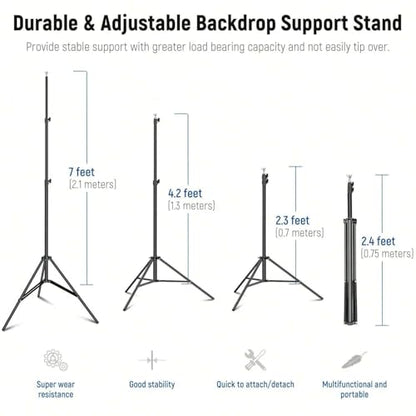 Adjustable Backdrop Stand, 10x7ft, Iron, with 4 Crossbars and 4 Clamps, Photography Studio Background Support for Party, Wedding, Birthday