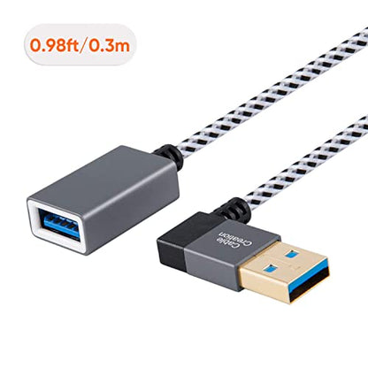 CableCreation Short USB 3.0 Extension Cable Right Angle 1FT, 90 Degree Male to Female Extender Cord for Flash Drives, Keyboard, Scanners, VR,PlayStation, 0.3M Space Grey - size: 1FT, style: Right Angle