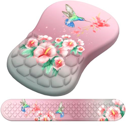 Mouse Pad with Wrist Rest & Keyboard Wrist Rest, Memory Foam - color: Bird Pink