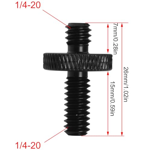 2PCS Adapter Screws for Tripods 1/4 Male to 1/4 Male Extended Aluminium Alloy Head Plate Hand Screw Camera Screws Photo Equipment Accessories for Camera Mounting Black