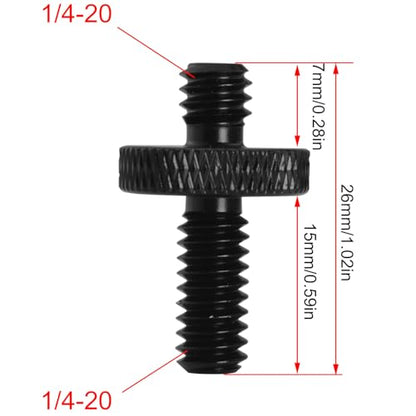 2PCS Adapter Screws for Tripods 1/4 Male to 1/4 Male Extended Aluminium Alloy Head Plate Hand Screw Camera Screws Photo Equipment Accessories for Camera Mounting Black
