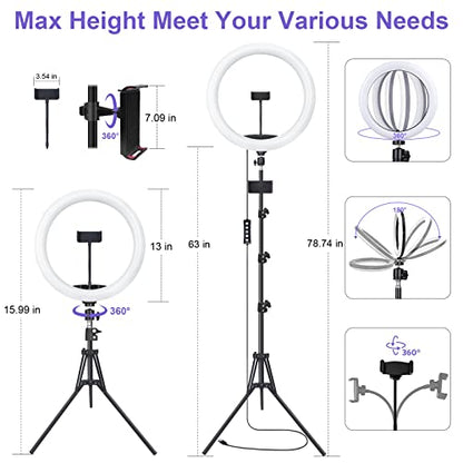 12" Selfie Ring Light with 75" Tripod Stand & 2 Phone Holder, LED Camera Ringlight with 48 RGB Colors Modes & Musical Rhythm Mode and 12 Brightness Dimmable for TikTok/Makeup/Photography/Vlog - color: 12" Musical Version