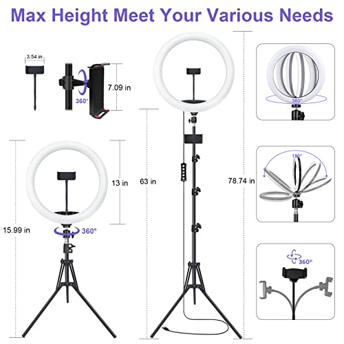 12" Selfie Ring Light with 75" Tripod Stand & 2 Phone Holder, LED Camera Ringlight with 48 RGB Colors Modes & Musical Rhythm Mode and 12 Brightness Dimmable for TikTok/Makeup/Photography/Vlog - color: 12" Musical Version