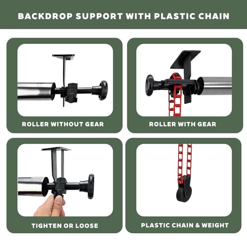 Photography Backdrop Roller Support System, 1 Roller with Plastic Chain, 120-inch Stainless Steel Crossbar - color: Red Plastic Chain