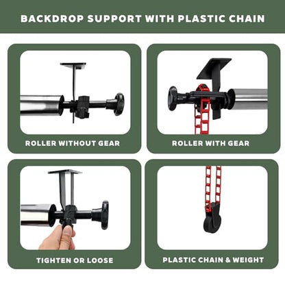Photography Backdrop Roller Support System, 1 Roller with Plastic Chain, 120-inch Stainless Steel Crossbar - color: Red Plastic Chain