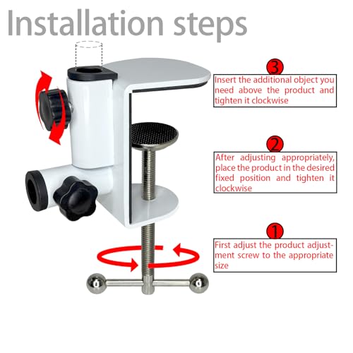 Desk C-Clamps with 2 Pieces 1/2" Thread Hole, 2 Pack Adjustable Metal Clamps on Table Stand, White Desk Light Clamp Holder for Swing Arm Magnifying Desk Lamp Microphone Camera - color: White