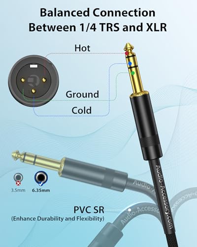 AA AUDIO ACCESSORY XLR Male to 1/4 Cable with XLR Cable 6ft Bundle, Rean Connectors from Neutrik, Kevlar-Reinforced Nylon Braided TRS to XLR Cable, Balanced Quarter Inch to XLR Male Cable, OFC - size: 6ft, style: XLR Male to 1/4 & XLR Cable