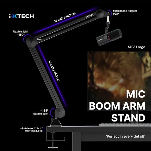 IXTECH Microphone Boom Arm Stand, Heavy Duty Adjustable Mic Stand with Cable Ties, Desk Mount Arm Stand for Gaming Streaming Podcasting. - color: MI06 LARGE