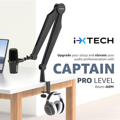 IXTECH Mic Boom Arm Microphone Arm for Blue Yeti Shure Sm7b Hyperx QuadCast Rode At2020 and Fifine Upgraded Mic Stand with Tablet and Headphone Holder for Gaming Podcasting and Streaming CAPTAIN PRO - color: 3 Pro.