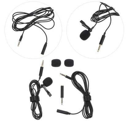 Clip-on Lapel Microphone Noise-Cancelling Wired Portable Mic for Interview Recording, Black Lavalier Mic for Phone, Professional Broadcast and Vlog Use
