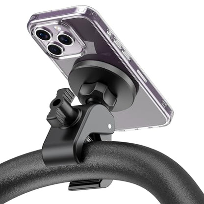 Magnetic Phone Holder Clamp Mount - 20 x N52 Strong Magnet Universal Mount | For Gym, Spin Bikes (Fits Peloton), Treadmills, Strollers, Golf Cart, Shopping Cart - Compatible with MagSafe iPhone 12 to 17