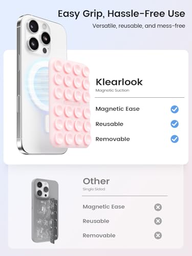 Klearlook Magnetic Suction Phone Mount for MagSafe Case, Silicone Sticky Phone Grip Holder for iPhone 16/15/14/13/12 Series, Removable Hands-Free Video/Selfie, Women Girl Teen Gift, Light Pink - color: Light Pink