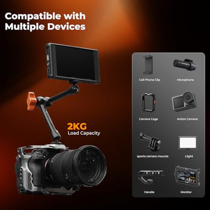 K&F CONCEPT 9.8" Magic Arm Clamp Kit with 1/4" & 3/8" Thread Screw 360° Ball Heads Articulating Magic Arm Camera Mount for Monitor, Flash, LED Light, Microphone, Camera Cage, Action Camera - style: 9.8" with Clamp