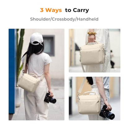 K&F CONCEPT Camera Sling Bag Small Crossbody Camera Case DSLR/SLR/Cute Compact Shoulder Photography Bags for Photographers-Beige - color: 03-Beige