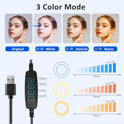Desk Ring Light with Telescopic Stand, Travel Desktop Hola Light for Phone Selfie Laptop Zoom Video Calls Makeup Tiktok Reels Live Streaming