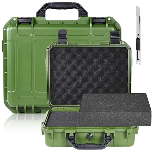 Relaxweex 1 Pcs Waterproof Hard Case with DIY Customizable Foam Insert Portable Protective Case with Knife for Camera Drones Equipments Tools Test Instruments(Green,8.5 x 6.5 x 3.7 Inch) - color: Green, size: 8.5 x 6.5 x 3.7 Inch