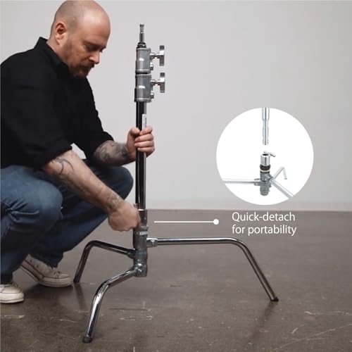 Kupo 20" C-Stand Turtle Base Professional Grip Stand with Detachable Base, Two Riser/Three Section Design, Heavy-Duty Steel Construction, Silver (KS704112) - color: Silver, style: 20" Turtle Base
