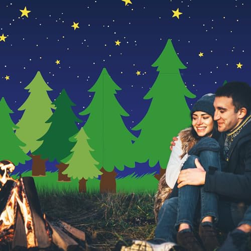 Teenyyou 10 x 30 ft Enchanted Forest Camping Backdrop Forest Night Scene Camping Background Supplies Photography Background for Theme Party Photo Banner Decoration - size: 10 x 30 ft