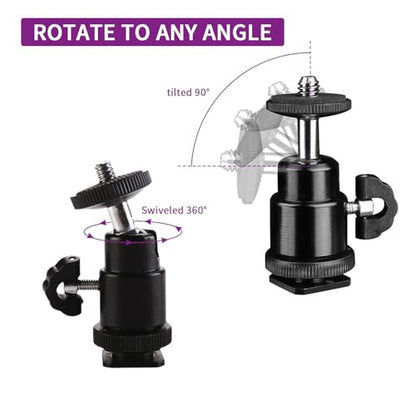 Camera Cold Shoe Mount 1/4", 360 Degree Swivel Mini Ball Head with 1/4 inch, Suitable for Cameras, Camcorders, Smartphones, Tripods, LED Selfie Light, Ring Lights, GoPro, and Flashlights