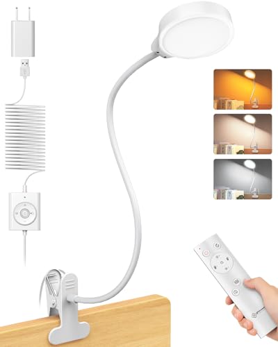 Glocusent 5W Reading Light for Bed, 36 LED Eye Caring Bed Lamp, 3 Colors & 5 Brightness Levels for Headboard with Adapter, Perfect Clip on Light for Reading, Working & Studying (White with Remote) - color: White with Remote