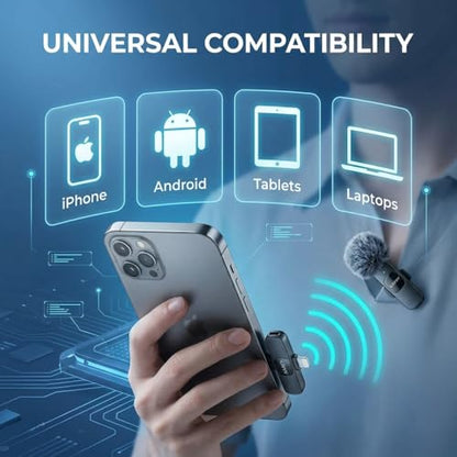 KAVVY Wireless Microphone for iPhone, Dual Mini Lavalier Mic, Clip On Wireless Mic for Video Recording, Podcast, TikTok & YouTube, Portable for Android, Camera & PC, Noise Reduction