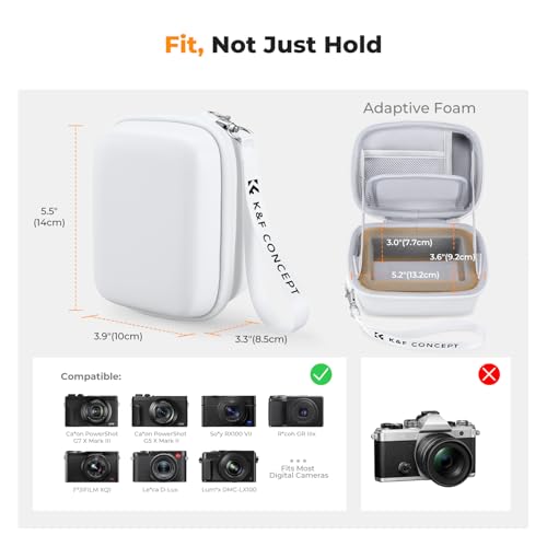 K&F CONCEPT Carrying Case for Digital Camera, Hard Shell Protective Travel Case Compatible with Ricoh GR III/GR IIIX/for Sony ZV-1 RX100/ for Canon G7X Mark III/G5X Mark II (Case Only) - color: White
