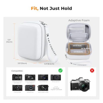 K&F CONCEPT Carrying Case for Digital Camera, Hard Shell Protective Travel Case Compatible with Ricoh GR III/GR IIIX/for Sony ZV-1 RX100/ for Canon G7X Mark III/G5X Mark II (Case Only) - color: White