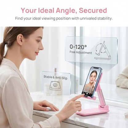 Phone Stand for Desk, Cell Phone Holder Cute Smart Cellphone Stand Foldable Stands Compatible with Under 8" Devices, Office Accessories, Sakura Pink - color: D-Pink