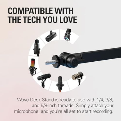 Elgato Wave Desk Stand, Adjustable Microphone Mount | Three pivot points, Holds gear up to 1kg, Mounts camera, light, or phone, Cable ties included, Solid-metal build