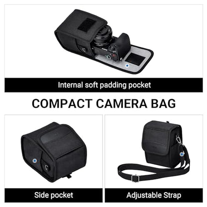 Compact Camera Case for Fuji X100VI X100V X-T30 II +13-33mm Lens Lumix L10 | Shoulder strap, Soft lining, for Sony A6400 A6100 +16-50mm, Nikon Z30 III+16-50mm Lens, Fits camera+lens ≤5.9x3.5x3.5". - color: Compact Camera Case Black