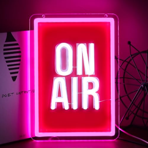 ON AIR Neon Light Recording Neon Signs Wall Decor for Podcast Setup,Broadcasting Room,Radio Station,Home Studio, Gift Art for Friends,Podcaster 11.2 x 7.87 IN-USB Powered-Acrylic - color: Pink-ON AIR