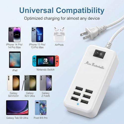 6 Ports USB Charger Hub Desktop US Plug AC Power Wall Travel Charging Adapter Slots Charging Station Extension Socket Outlet with Cable - color: white