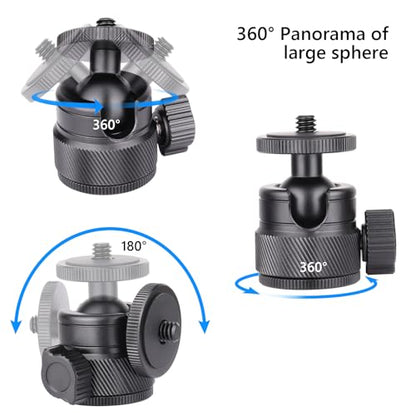 Mini Ball Head, CNC All Metal Aluminum Universal Panoramic Tripod Head Mount for Compact DSLR Action Cam Phone LED Ring Light Monopod Slider, 4.4lb Max Load