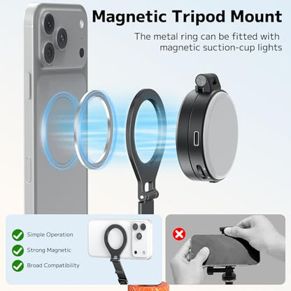 VRIG MG-40 Magnetic Phone Tripod Mount for Magsafe, Three Rotatable Axes Phone Holder with 1/4 Thread & Cold Shoe Adapter for Camera, Compatible with iPhone 17/16/ 15/14/ 13/12 Series - size: MG-40