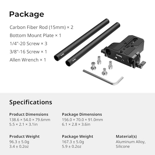 SMALLRIG Camera Base Plate Kit with 15mm LWS Rod Rail Clamp, Carbon Fiber 15mm Rods (8'' / 20cm), for Sony A6500 A6600 A6300, for Canon R5 R6, for Sony A7SIII / A7III, Both for Cameras & Cages - 5609 - style: Base Plate+15mm Rods