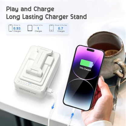 TechGlow Foldable Cellphone Stand with Bluetooth Speaker and Charging Function Birthday Gifts for Men Women Mother Father Brother Sister Teens Cool Tech Gadgets-White - color: White